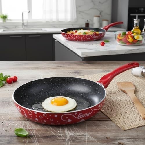 57855210128977980184975 Lotus 26 Cm Sevgililer Günü Özel Seri Kırmızı Kırçıl Granit Efektli Yapışmaz Kızartma Tavası Açık Bakır