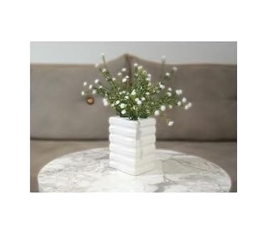 57858324442732399283959 2 Adet Dahil,vazoda Çiçek,beyaz Yapay Çiçek, Dekoratif Kare Çizgili 8X6X16Cm Diğer