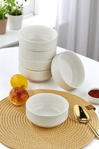 57858324451919499283959 6'lı 12 Cm Porselen Kase Seti - Çorba, Meze, Sufle, Salata, Tatlı, Kahvaltılık Sunum Kasesi Diğer
