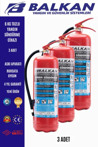 6 Kg Tozlu Yangın Söndürme Cihazı +Levha+Talimat+Askı Aparatı 3 Adet