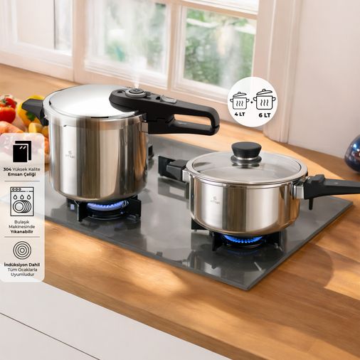 6000: Emsan Fast Cooker Çift Emniyetli Düdüklü Tencere 4 +6 Lt