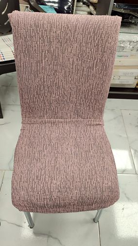 6LI SET Jakarlı Lastikli Eteksiz Sandalye Kılıfı-Ağaç Kabuğu Desen Pudra