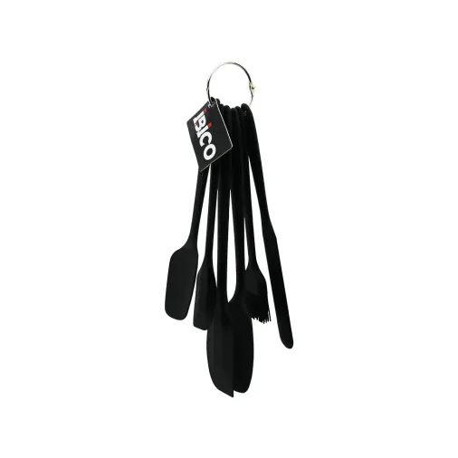 6PCS  SİLİKON - SİYAH MUTFAK SETİ 2 KAŞIK - 3 SPATULA - YUMURTA FIRÇA  METAL ASMA HALKALI (4745)