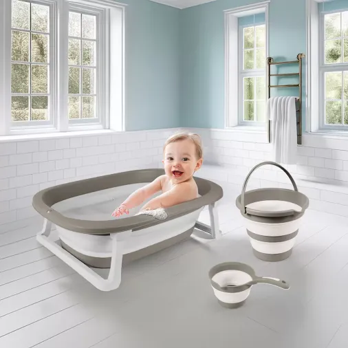7273 KATLANABİLİR ÜÇLÜ BEBEK BANYO SETİ STONE GRİ