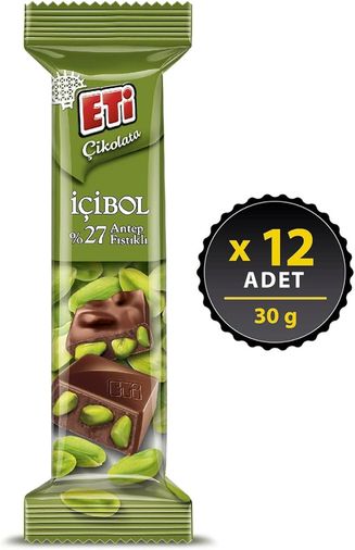 7788594 Eti Çikolata İçibol %27 Antep Fıstıklı 30 G X 12 Adet