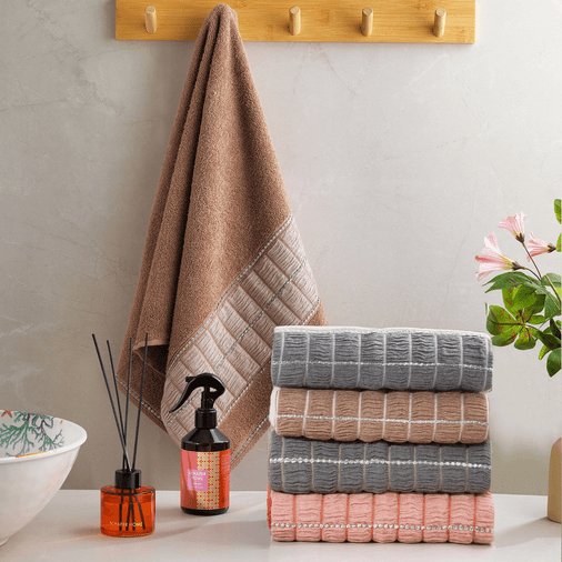 ₺799,00) Schafer Home Polina Armürlü Havlu 70X140 Cm 1 Parça-Kahverengi