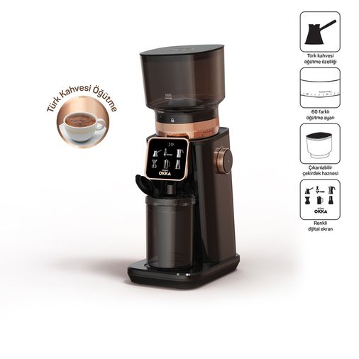 -8699- Arzum Okka Ok0044 Master Grind Kahve Öğütücü, 60 Öğütme Ayarlı, Dijital Ekranlı, Bakır