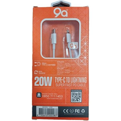 9A Type-C To Lıghtnıng Super Fast Pd Cable V68  Şarj Data Veri Kablosu