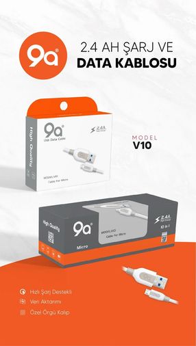 9a-V10 9A2.4Ah Micro Hızlı Şarj Kablosu Samsung / Huawei V10
