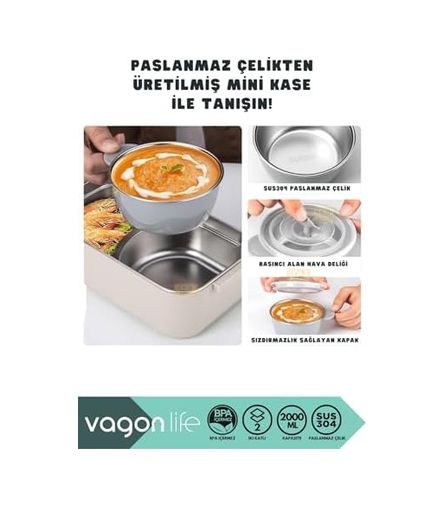 Aa Plastik 57855210125453580184975 Bento 2000Ml Lunchbox 2 Katlı 3 Bölmeli Mini Kaseli Çelik Sefer Tası Yemek Kutusu Lacivert-Sarı Bakır