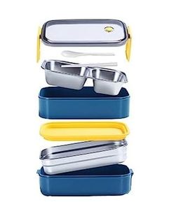 Aa Plastik 57855210125700580184975 1400Ml Lunchbox İki Katlı 2 Bölmeli Çelik Sefer Tası Yemek Kutusu Lacivert-Sarı Bakır