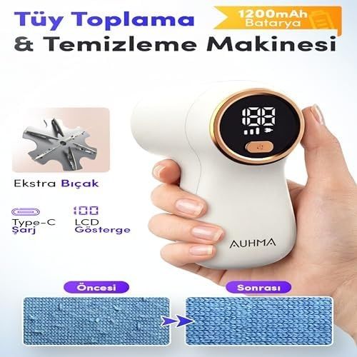 Abc Farben 131622805 Tüy Toplama Makinesi Şarjlı, Güçlü Tüy Toplayıcı Ve Tiftik Toplama Makinesi, 6 Bıçaklı, Dijital Ekranlı Uzun Gövde