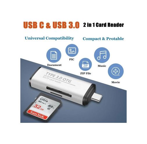ACER 131612105 Macbook, Type-C Portlu Telefon, Tablet, Bilgisayar, Uyumlu Type-C To Usb 3.0 Sd Micro Sd Kart Okuyucu 3 Portlu Çevirici Dönüştürücü Hub Adaptör