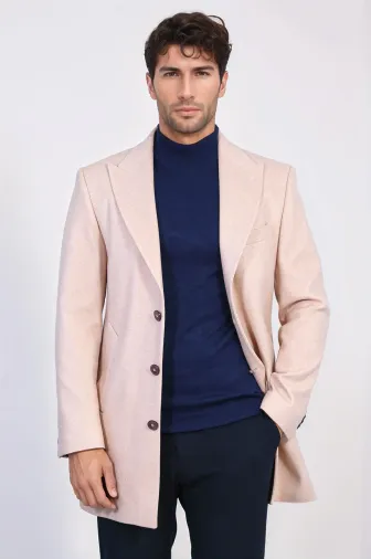 Açık Pembe Geniş Yaka Yün Erkek Kaban - Wessi