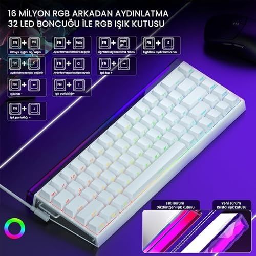 Acil Pano 131612025 Aula Hero 68 He Manyetik Klavye Rapid Trigger Black King Switch 8000Hz Rgb Neon Tkl Hot Swap Oyuncu Klavyesi Beyaz