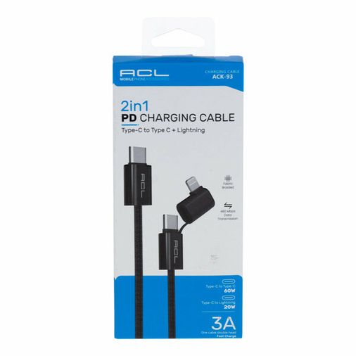 ACK-93v Acl  Ack-93 Pd 3A, 2In1 Type-C To Type-C Lightning Şarj Kablosu