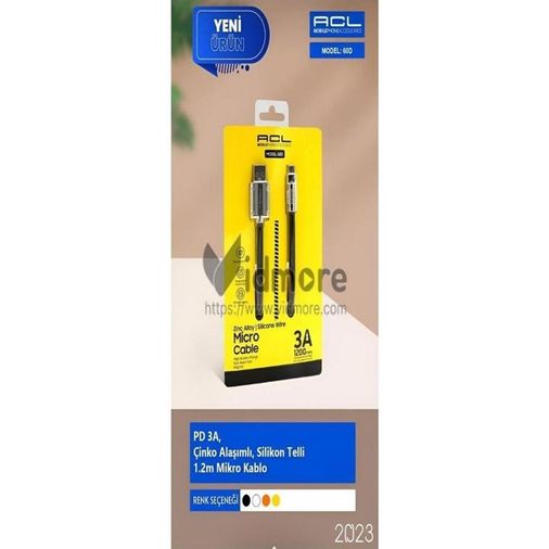 ACL 60D Pd 3A Çinko Alaşımlı Silikon Telli 1.2 Mt Mikro Usb Kablo
