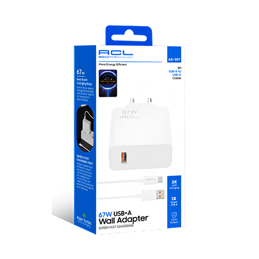 Acl Ac-107  67Watt 1Xusb-A  1Metre Usb-A To  Usb-C Kablolu  Duvar Şarj Aleti