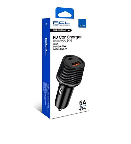 Acl Ac-94 Pd 5A 43 Watt 1Xusb-A, 1Xusb-C Araç İçi Şarj Cihazı