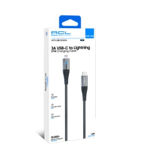 Acl Ack-104V 3A 27 W 1.2 Mt Usb-C To Lightning Led Işıklı Usb Şarj Kablo