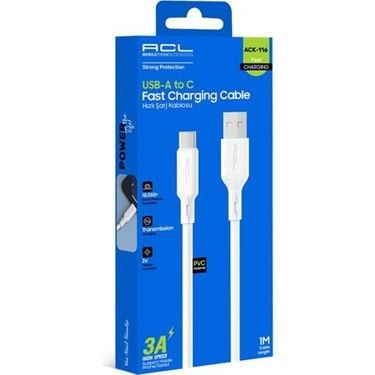 ACL Ack-116 3Amper, Pvc Usb-A To Usb-C 1Metre Uzunluğunda Şarj Kablosu