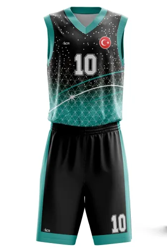 ACR Giyim Tekstil Forma Baskı ACRBSB2402 Basketbol Forması  Kişiye Özel Basketbol Forması Alt Üst Takım Hediyelik Forma B2402 Turkuaz Siyah