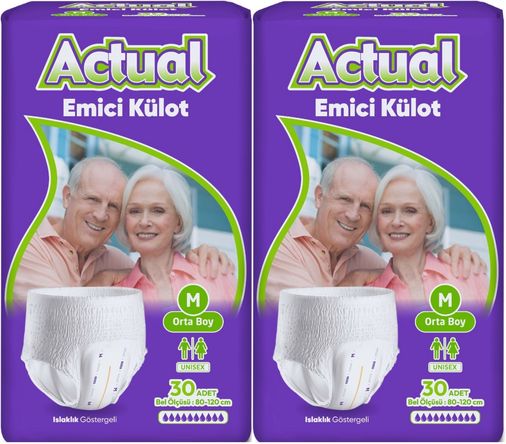 Actual Emici Külot Yetişkin Bezi M - Medium - Orta (Islaklık Göstergeli) 60 Adet