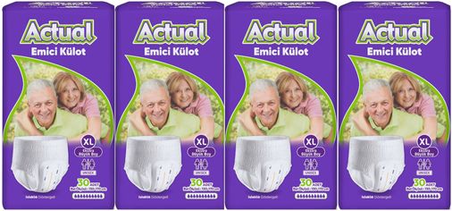 Actual Emici Külot Yetişkin Bezi XL - Extra Large - Ekstra Büyük (Islaklık Göstergeli) 120 Adet (4PK*30)