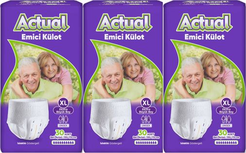 Actual Emici Külot Yetişkin Bezi XL - Extra Large - Ekstra Büyük (Islaklık Göstergeli) 90 Adet