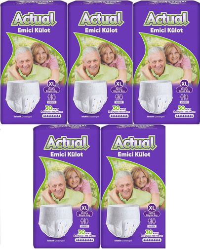 Actual Emici Külot Yetişkin Bezi XL - Extra Large - Ekstra Büyük (Islaklık Göstergeli) 150 Adet (5PK*30)