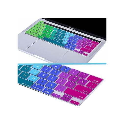 Aebo 131611423 Macbook Pro Türkçe Q Çeviri Klavye Koruyucu Us Ansı Amerikan Düz Enter A2338 M1 M2 A2251 A2289 A2141 Uyumlu Silikon Keyboard Cover Touch Bar Pembe Yeşil