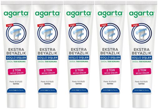 Agarta Doğal Tam koruma Diş Macunu 75 ML Ekstra Beyazlık Güçlü Dişler (Leke Önleyici) (5 Li Set)