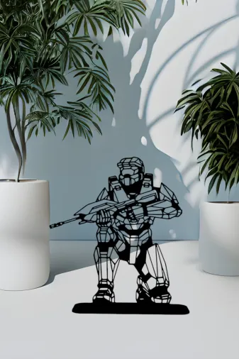 AHWALL AHW3D00029 Geometrik Serisi Premium, Master Chief Halo Dekoratif Biblo & Figür, Masaüstü Stantlı
