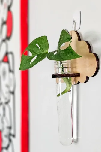 AHWALL AHWAP013 Yaprak Temalı Ahşap Duvar Çiçekliği Tüplü Bohem Duvar Dekorasyonu