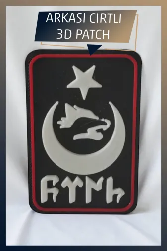 AHWALL AHWPTCH00012 Bozkurt, Ay Yıldız Temalı Yeni Nesil 3D Baskı Arkası Cırtlı Patch/peç/arma