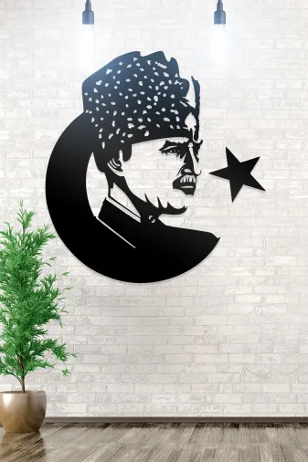 AHWALL AW00005 Atatürk Ve Bayrak Figürlü Dekoratif Ahşap Tablo