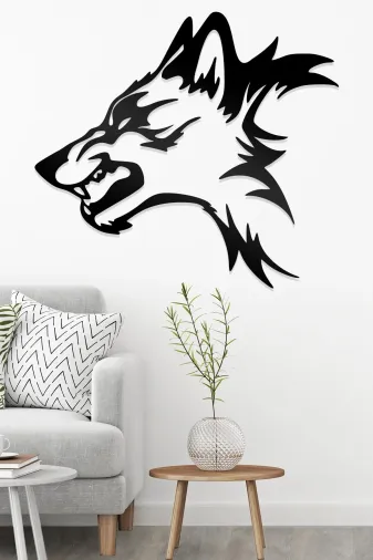 AHWALL AW00070 Yalnız Kurt Figürlü Dekoratif Ahşap Tablo