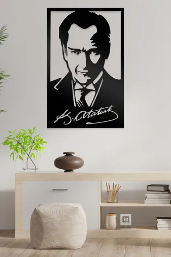 AHWALL AW00099 Atatürk & Imzası Figürlü Dekoratif Ahşap Tablo