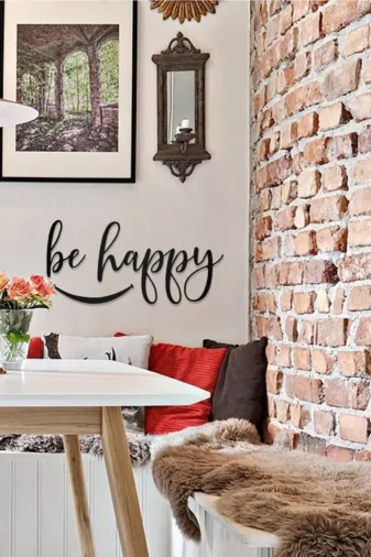 AHWALL AW00205 Be Happy Yazılı Dekoratif Ahşap Tablo