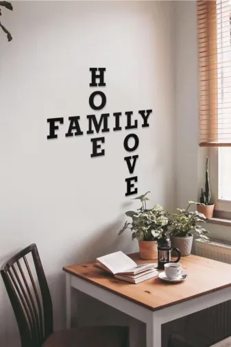 AHWALL AW00261 Home, Family, Love Yazılı Dekoratif Ahşap Tablo