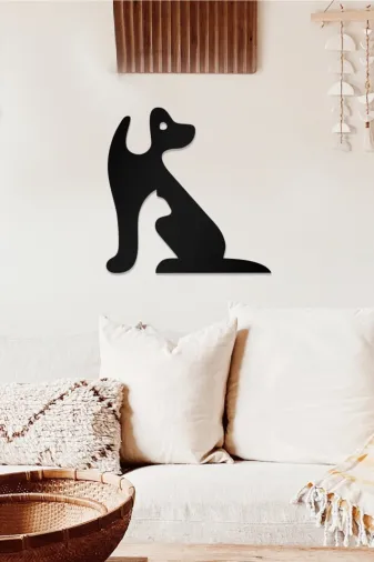 AHWALL AW00424 Kedi Ve Köpek Temalı Dekoratif Ahşap Tablo