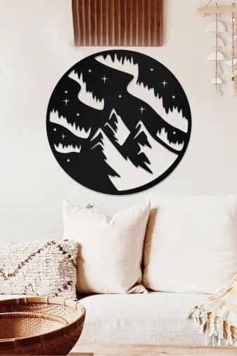 AHWALL AW00444 Dağ Silüeti Temalı Dekoratif Ahşap Tablo
