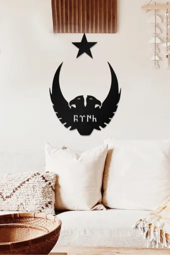 AHWALL AW00445 Çift Başlı Kartal Ve Türk Temalı Dekoratif Ahşap Tablo