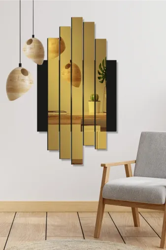 AHWALL AW70048 Mdf Üzeri Aynalı Pleksi Asimetrik Tablo Siyah Gold