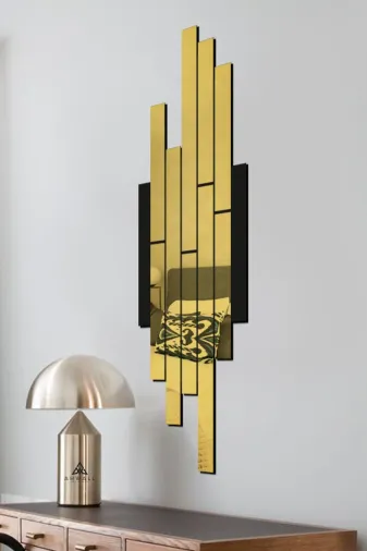 AHWALL AW92102 Mdf Üzeri Aynalı Pleksi Asimetrik Tablo Siyah Gold