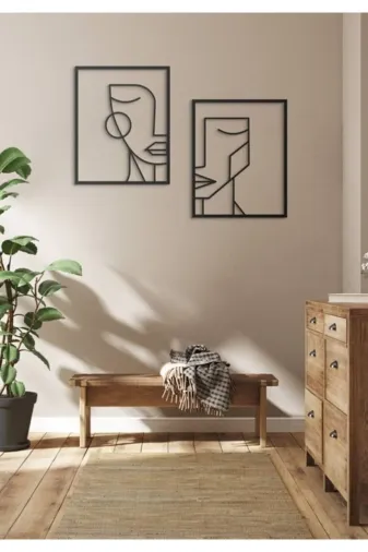 AHWALL AWPRTR01 2'li Kadın Erkek Yüzleri Ahşap Portre Tablo