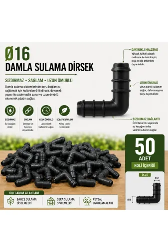 akatsuki Ø16 Damlama Sulama Dirsek Bağlantı Parçası 50 Adet