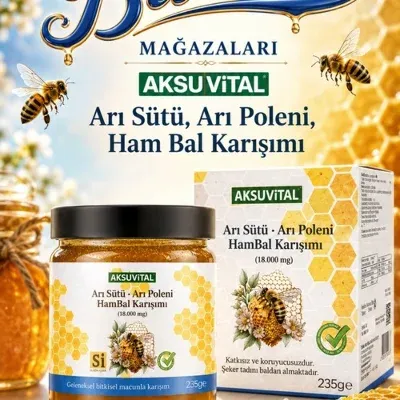 Aksuvital - Arı Sütü & Arı Poleni Ham Bal Karışımı 235 Gr (18.000 miligram)