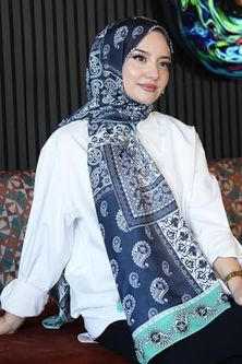 Ala Bianca 57855210131644680184975 Desen Lacivert Soft Pamuk Şal Lacivert Açik Gri