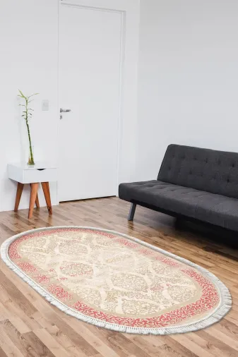Alanur Home 1376-Trend-Oval Eko Trend Djt Halı Yıkanabilir Kaymaz Taban 1376 Oval Klasik Koyu Pembe